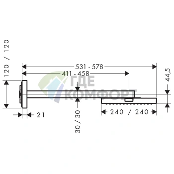 Верхний душ AXOR SHOWERS 240x240 мм с настенным держателем, полированный черный хром (10925330) - фото 2