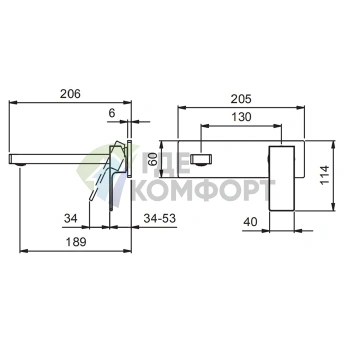 Смеситель для раковины Fantini Mint встраиваемый, без донного клапана, хром (34 93 F813B) - фото 2