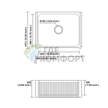 Раковина Kerasan Hannah Hampshire кухонная 800x470x220 мм без отв под смеситель цвет белый - фото 2
