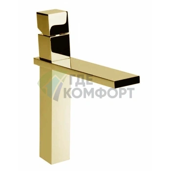 Смеситель для раковины Bossini Cube с высоким загнутым изливом и заглушкой 1 1/4, золотистый (Z004302.021) - фото 1