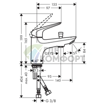 Смеситель Hansgrohe Novus для борта ванны с вакуумным переключателем и изливом 140 мм (71321000) - фото 2