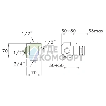 Встраиваемый переключатель Stella Bamboo Quadro для ванны и душа 0/150, хром (BQ 01200 CR00) - фото 2
