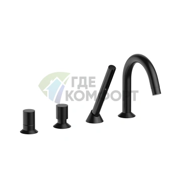 Смеситель для ванны Fantini Nostromo с ручным душем, 4 отверстия, излив 195 мм, матовый черный (50 13 1665) - фото 1