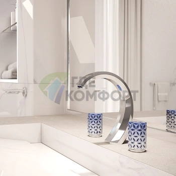 Смеситель для раковины THG NIHAL PORCELAINE BLEUE на 3 отверстия с донным клапаном, хром (U2L-A02-151) - фото 1