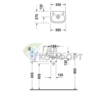 Раковина для рук Duravit D-Code 360x270 мм без перелива, белая (7053600002) - фото 2
