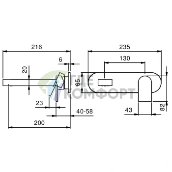 Смеситель для раковины Fantini Mare встраиваемый на 2 отверстия (без донного клапана), хром (51 02 V013B) - фото 2