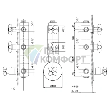 Встраиваемый термостат для душа Fantini I Balocchi на 2 источника (3/4, белый матовый) (60 29 0602B) - фото 2