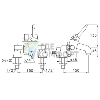 Смеситель для ванны Stella Aster на 3 отверстия 3255TR хром (AT 02306 CR00) - фото 2