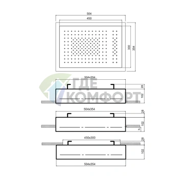 Верхний душ Fantini Acquafit 50х35 см: двойной дождь, интенсивный поток, светодиоды и хромотерапия в цвете «Блестящая натуральная сталь» (79 38 K021) - фото 2