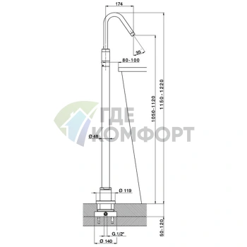 CISAL Step Однорычажный напольный смеситель для раковины в матовом никеле (ST0045102A) - фото 2