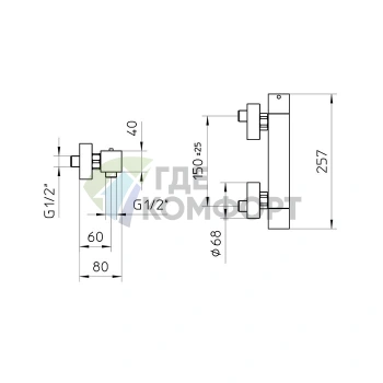 Термостат для душа Bossini Cube наружный 1/2 хром (Z004103.030) - фото 2