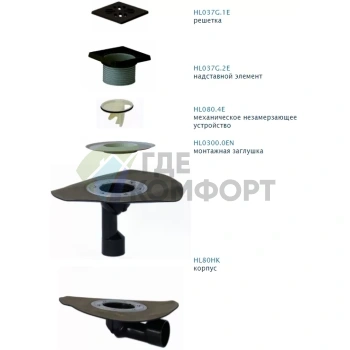 Трап HL81GH с решеткой 137x137 мм-гидроизоляционным полотном-незамерзающим затвором и выпуском в виде поворотного шарнира от 0° до 90° - фото 2