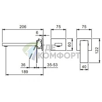 Смеситель Fantini Mint для раковины встраиваемый на 2 отверстия без донного клапана (нержавеющая сталь) (34 93 F811B) - фото 2