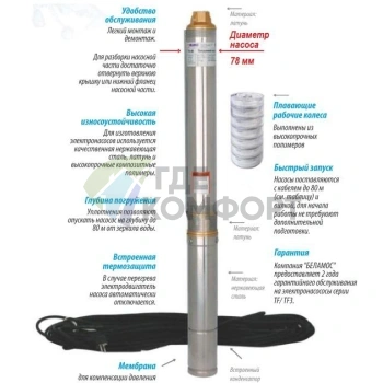 Скважинный насос Беламос TF3-200 кабель 80 м - фото 3