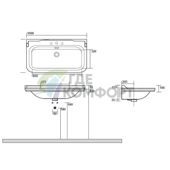 Раковина Kerasan Waldorf керамическая 120х55см c 1 отверстием под смеситель белая цвет заглушки-золото - фото 4