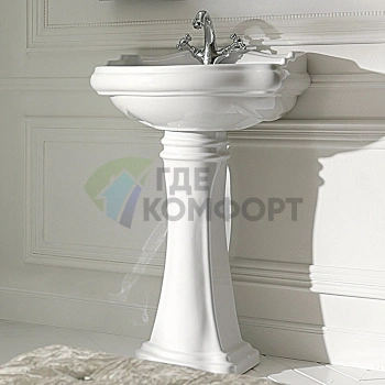 Раковина Kerasan Waldorf керамическая 60х55см c 1 отверстием под смеситель белая с пьедесталом цвет заглушки-хром - фото 1