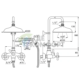 Душевой комплект Stella Roma с верхним душем 220 мм и смесителем в хроме (RM 02512 CR00) - фото 2