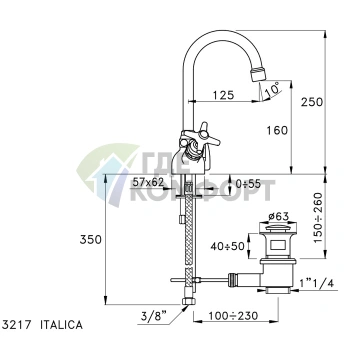 Смеситель для кухни Stella Italica на 1 отверстие с донным клапаном, хром (IT 00004 CR00) - фото 2
