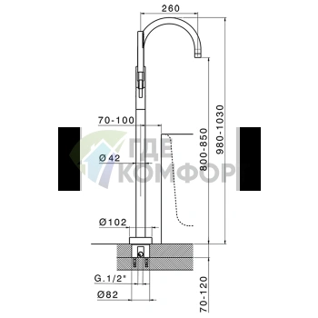 CISAL SLIM Однорычажный напольный смеситель для ванны с ручным душем и шлангом 1500 мм, хром (SM01420021) - фото 2