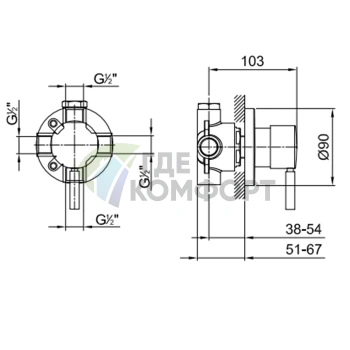 Картридж для смесителя душа Fantini: переключение 2 источников с системой Eco (1/2) (19 00 1678A) - фото 2