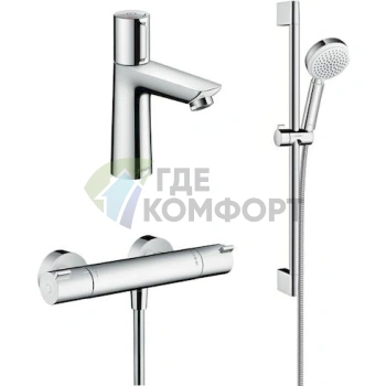 Набор для ванной Hansgrohe: термостатический смеситель Ecostat 100 для душа и раковинный Talis Select - фото 1