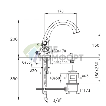 Смеситель для раковины Stella Eccelsa на одно отверстие с донным клапаном, хром (EC 00006 CR00) - фото 2