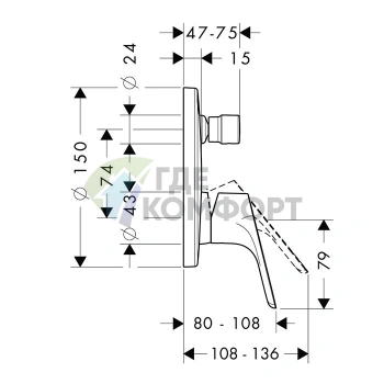 Встраиваемый смеситель для ванны Hansgrohe Focus с вакуумным переключателем и защитой EN1717 (31946000) - фото 2