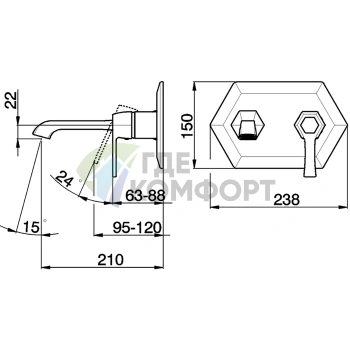 Смеситель CISAL Cherie для раковины настенный, излив 210 мм, цвет золото/черный (CH0055107C) - фото 2