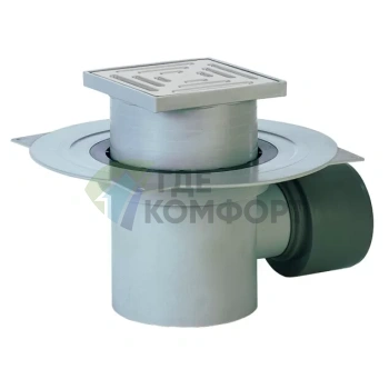 Трап HL72.1 с решеткой 147x147 мм-с сеткой для улавливания мусора-с горизонтальным выпуском DN75 - фото 1