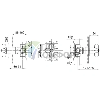 Внутренняя часть запорного вентиля Fantini с переключателем на 3 источника, 1/2 (19 00 D277A) - фото 2