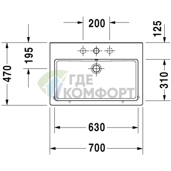 Раковина Duravit Vero для мебели с перел с 3 отврстиями под смеситель 700x470мм Цвет Черный - фото 2