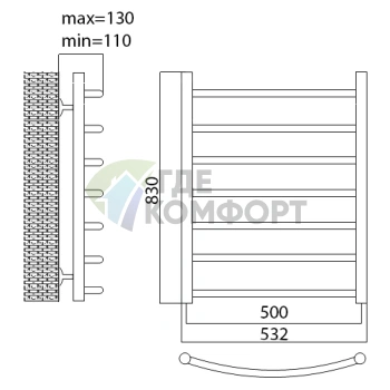 Полотенцесушитель электрический Terminus Классик П7 50x83 E L/R с встроенным тэном - фото 2