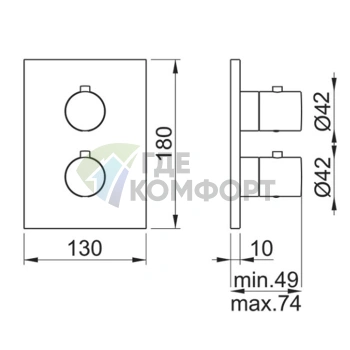 Термостатический клапан Almar ROUND ON SQUARE CORE, двухходовой, хромированный (E176882.CR) - фото 2