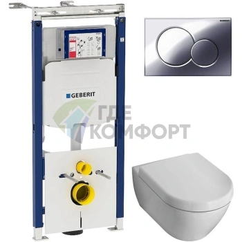 Комплект подвесного унитаза Villeroy & Boch Subway 2.0 с инсталляцией Geberit и микролифтом - фото 1