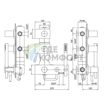 Встраиваемый термостат для душа Fantini Milano на 3 выхода, 3/4, Matt Gun Metal (31 P5 4713B) - фото 2