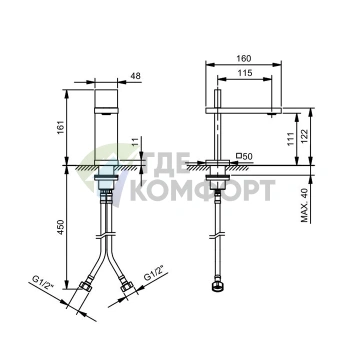 Смеситель для раковины Fantini AK/25 Matt Gun Metal PVD (48 P5 T004WF) - фото 2