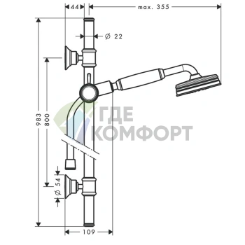 Душевой гарнитур AX Montreux: ручной душ, штанга и держатель (1jet, шлифованный никель) (27982820) - фото 2
