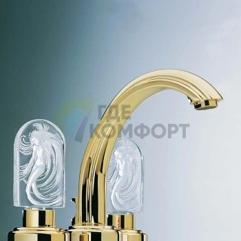 Смеситель THG NAIADE для раковины на три отверстия с донным клапаном в полированном золоте (A2F-F01-151) - фото 1