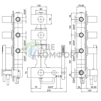 Встраиваемый термостат для душа Fantini Milano на 4 выхода, 3/4, матовая нержавеющая сталь (31 93 4714B) - фото 2