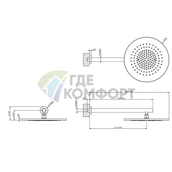 Верхний душ GESSI 355 мм с настенным держателем 450 мм в цвете Brushed Brass PVD (54148#727) - фото 2