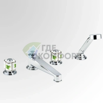 Смеситель для ванны THG Capucine Vert на 4 отверстия с ручным душем, цвет хром/зеленый/платина (A7E-A02-112BSG) - фото 1