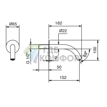 Излив для ванны FANTINI NICE 150 мм, настенный, хром (65 02 W010) - фото 2