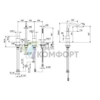 Смеситель для ванны FANTINI AA/27 с ручным душем в отделке матовая натуральная сталь (33 93 Y065) - фото 2