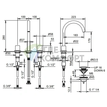 Смеситель для раковины Fantini Lame с донным клапаном (3 отверстия) (24 02 M406) - фото 2