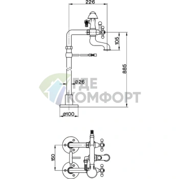 Напольный смеситель CISAL Arcana для ванны: двухвентильный, с ручной лейкой, держателем и шлангом 150 см, хром (AC00420021) - фото 2