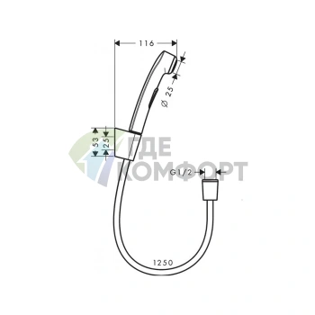 Гигиенический душ HG 1jet со шлангом 1,25 м и настенным держателем в цвете полированное золото (32129990) - фото 2