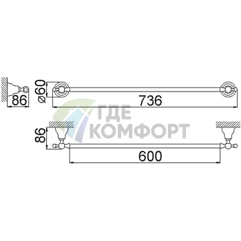 Полотенцедержатель CISAL Arcana 60 см, хром (AR09010221) - фото 2