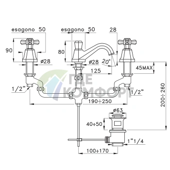 Смеситель для раковины Stella Eccelsa 3224 с донным клапаном: Золото 24К (EC 00011 AU00) - фото 2