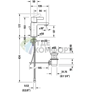 Смеситель для раковины Duravit D-Neo однорычажный, с донным клапаном, хром (DE1010001010) - фото 2