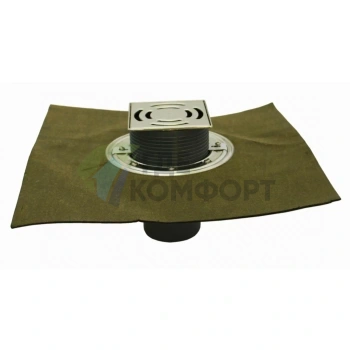 Трап HL3100TH с решеткой 138x138 мм-с приварным полимербитумным полотном-незамерзающим затвором и вертикальным выпуском DN75/110 - фото 1